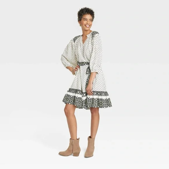 Knox Rose | Dresses | Womens 34 Sleeve Aline Dress Knox Rose Cream Polka  Dots X | Poshmark